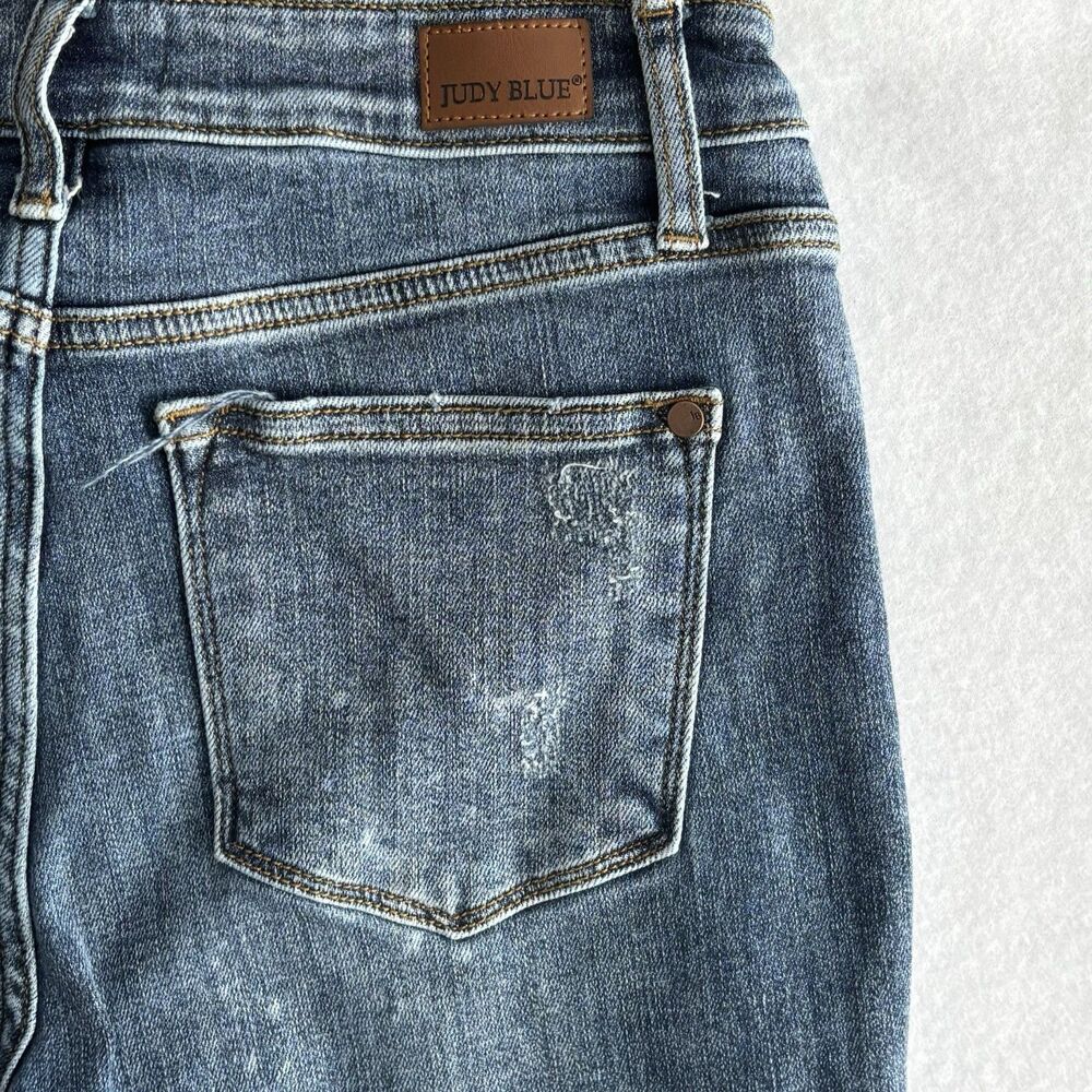 JUDY BLUE Blue Boyfriend Fit Skinny Jeans High Rise Distressed - Picture 5 of 11
